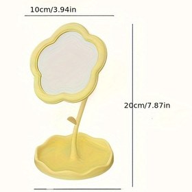 Resim Küçük, dönen çiçekli makyaj aynası, cilalı plastik çerçeve ile, pil gerektirmez, saklama tepsili taşınabilir makyaj aynası, kokusuz, çiçek temalı, yatak odaları, öğrenciler ve seyahat için uygun - Asılabilen Makyaj Aynası 