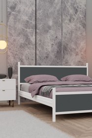 Resim Metalia GM 305 MODERN ÇİFT KİŞİLİK AHŞAP METAL BEYAZ ANTRASİT GRİ KARYOLA 160X200 