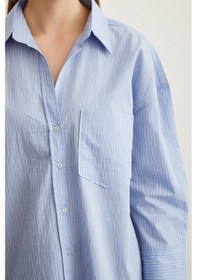 Resim Never More Çizgili Oversize Gömlek Mavi 