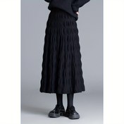 Resim 2025 Yeni Kadın Zarif Kabile Desenli Örgü Moda Kumaş Yarım Etek, A-Kayış, Yüksek Bel, Orta Uzunluk, Sonbahar Kış, İlkbahar Sonbahar, Tatil Stili, Siyah Şemsi Etek 