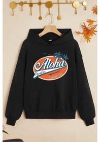 Resim Uyguntarz Çocuk Aloha Baskılı Sweatshirt Siyah 