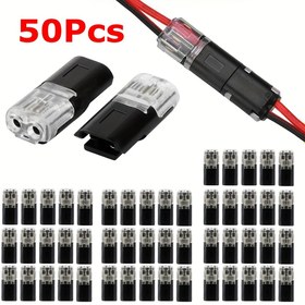 Resim 50 adet Çift Telli Kilitli Bağlantı Konnektörü, İtme Tipi 2 Pinli 2 Yollu LED Kablolu Konnektörler - Hızlı Bağlantı 