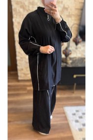 Resim MİMİ Luxury Wear Kadın Biye Detaylı Fermuarlı Tesettür İkili Takım 