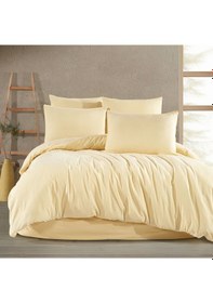Resim Çift Kişilik Nevresim Takımı 200x220 160x200+30 Lastikli Çarşaf 4 Yastık Kılıfı Sarı Sarı 