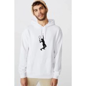 Resim Qivi Tennis Spor Baskılı Beyaz Erkek Örme Kapşonlu Sweatshirt Uzun Kol 