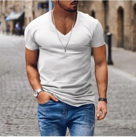 Resim Snapbuy Erkek V Yaka Düz Renk Kısa Kollu Spor T-shirt 2025whıte WHITE 