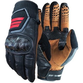 Resim Motosiklet Eldiveni Carbon Fiber Full Koruma Deri Motorcu Eldiven Siyah 