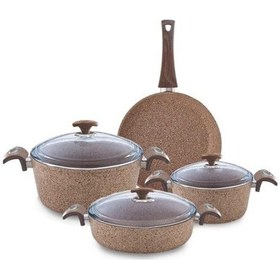 Resim Oms Om 3005.Kah Kahverengi Granit Tencere Seti 7 Parça 