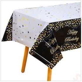 Resim Happy Birthday Altın Baskılı Masa Örtüsü, 137cm X 183cm - Siyah 