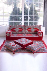 Resim BAKIRÖZÜ HOME Şark Köşesi Takımı Konsepti Kırmızı Yahyalı Modeli 9 Parça (20 CM MİNDER KALINLIĞI) 