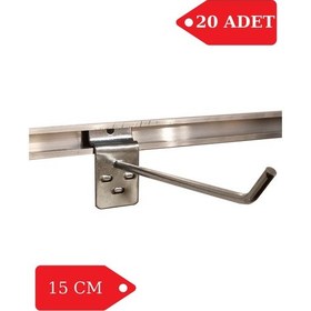 Resim 20 Adet 15 cm Kanallı Pano Kancası Raf Askısı Krom 