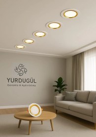 Resim Lightech 5w Smd Beyaz Gold Kasa 3 Renk Spot Led Lamba 2li Paket 70mm Delik Çapı Beyaz - Gold 