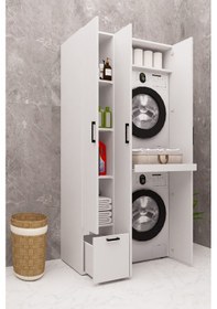 Resim Mdf Çamarış Makinesi Ve Kurutma Makinesi Dolabı Çekmeceli Kapaklı Beyaz 