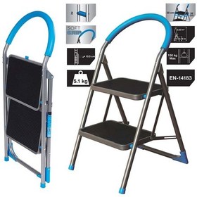 Resim Katlanabilir 2 Basamaklı Çelik Merdiven Geniş Basamaklı Kilitli Mavi CG020 