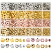 Resim 6 Stilde 1560 Adet Takı Yapımı İçin Spacer Boncuklar, Bilezik Yapımı için 4 Renk CCB Kaplamalı Altın Plastik Boncuklar, DIY Bilezik Kolye Takı Yapımı için Yuvarlak Boncuklar Düz Boncuklar Küp Boncuklar 