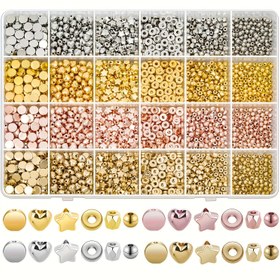 Resim 6 Stilde 1560 Adet Takı Yapımı İçin Spacer Boncuklar, Bilezik Yapımı için 4 Renk CCB Kaplamalı Altın Plastik Boncuklar, DIY Bilezik Kolye Takı Yapımı için Yuvarlak Boncuklar Düz Boncuklar Küp Boncuklar 