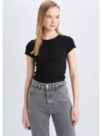 Resim DeFacto Coool Fitted Basic Düz Fitilli Kaşkorse Kısa Kollu Siyah Tişört E0287AX25SMBK81 