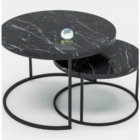 Resim Uslucan Alışveriş Orta Sehpa Ikili Lüx Specıal Siyah Mermer Desen 9044 Çok Renkli 