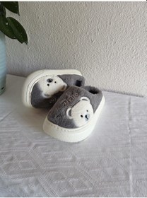 Resim Kadın Ayıcık Desenli Rahat Peluş Ev Terliği 25bnt132 Gri 