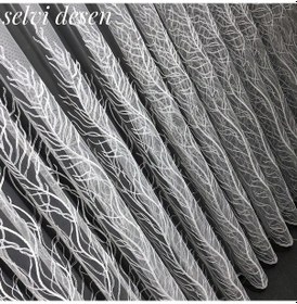 Resim Tül Perde Brillant Marka Selvi Desen Pırıltı Zemin Ekru 