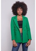 Resim Kadın Düğme Detaylı Uzun Kol Şık Ofis Süs Cep Kapaklı Kumaş Blazer Ceket-benetton Yeşil B.yeşili 