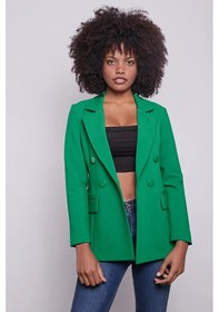 Resim Kadın Düğme Detaylı Uzun Kol Şık Ofis Süs Cep Kapaklı Kumaş Blazer Ceket-benetton Yeşil B.yeşili 