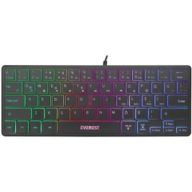 Resim Everest Minico Usb Rainbow Aydınlatmalı Q Kablolu Klavye Slim Kb-73m 