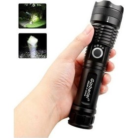 Resim Soulader Yüksek Parlaklıklı 25000 Lümen Usb Şarjlı Zoom Yapabilen Dayanıklı El Feneri İle Gece Keşfi Siyah 