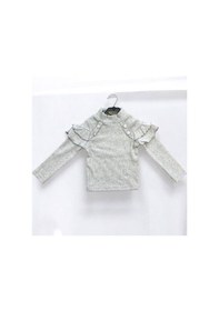 Resim Kız Çocuk Kışlık Kolları Fırfırlı Örme Kazak-14423 Gri 