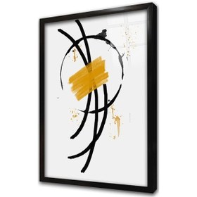 Resim Line Art Sarı Siyah Soyut Çerçeveli Cam Tablo-172009 
