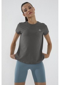 Resim Koyu Gri Basic Kısa Kol Standart Kalıp O Yaka Kadın T-shirt - 97144 Koyu Gri 