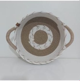 Resim Kulplu Sepet Ekru Hasır Sepet Sepet Düzenleyici, Organizer, Dekorasyon, Hediyelik - 26X10cm 