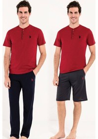 Resim U.S. Polo Assn. U.s Polo Assn. 12005 Erkek 3'lü Pijama Takım -bordo Bordo 