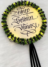 Resim ZEYMERADE Siyah Ledli Şeffaf Gelin Tefi 32cm Cipsolu Saten Kurdele Düğün Kına Nedime Bride Parti Defi 