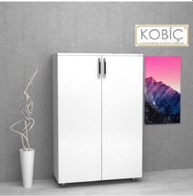 Resim Kobiç Ofis Dosya Dolabı Kilitli Tam Kapak Suntalam Dolap 70x35x115 Cm Beyaz Beyaz 
