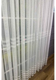 Resim Tül Perde Çift Şeritli Modern Bordürlü Eteği Bantlı 