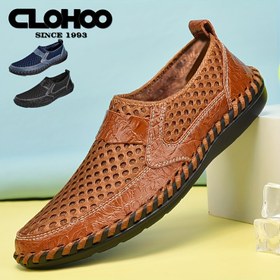 Resim CLOHOO Marka İkinci Kat İnek Gerçek Deri Nefes Alabilen File Erkek Spor Sandaletleri Erkek Günlük Gerçek Deri Terlikler Erkek Gerçek Deri Sandaletler Hafif Nefes Alabilen Kayma Mokasenleri Yumuşak Taban Yumuşak Yüzey Kauçuk Kaymaz Taban Çok Renkli Seçenekler Açık Hava Tatil Stili 