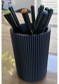 Resim Modern Ribbed Kalemlik Minimalist Çizgili Masaüstü Kalem Organizer Siyah - Beyaz 