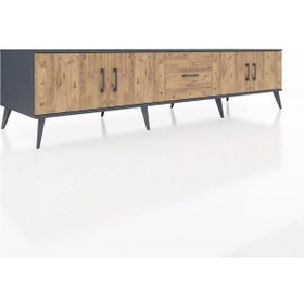 Resim Kronos Tv Ünitesi 2 Raflı Tek Çekmeceli 4 Kapaklı 220x59x51 Antrasit-çam Atlas Çam/atlas Çam - Antrasıt 