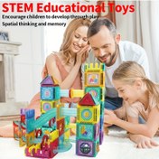 Resim 45/69/105/158/200 adet eğitici mermer pistli manyetik yapı blokları, çocuklar için DIY oyuncaklar, 3 yaş ve üzeri erkek ve kız çocukları, öğrenmeyi ve hayal gücünü geliştirir, Anneler Günü, okula dönüş sezonu hediyesi 