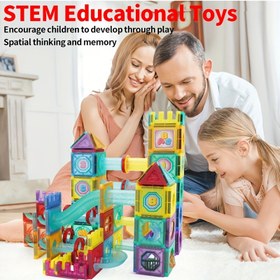 Resim 45/69/105/158/200 adet eğitici mermer pistli manyetik yapı blokları, çocuklar için DIY oyuncaklar, 3 yaş ve üzeri erkek ve kız çocukları, öğrenmeyi ve hayal gücünü geliştirir, Anneler Günü, okula dönüş sezonu hediyesi 