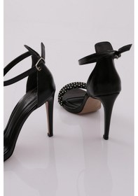 Resim Dgn 2040 Kadin File Detayli Taş İşli Topuklu Ayakkabi 2040-2219-R203 Siyah - Metalik 