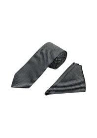 Resim Brianze 7 Cm Siyah Beyaz Desenli Kravat Mendil Set Siyah - Beyaz 