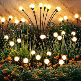 Resim Güneş Enerjili Ateşböceği Işıkları Dış Mekan Su Geçirmez Bahçe Işıkları Akıllı Sensör Anahtarlama ile Veranda Yolu Dekorasyonu için Akıllı Işık 12/4/8LED Sıcak/Renkli 
