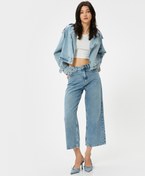 Resim Geniş Kısa Paça Kot Pantolon Standart Bel Pamuklu Cepli - Bianca Crop Jean 