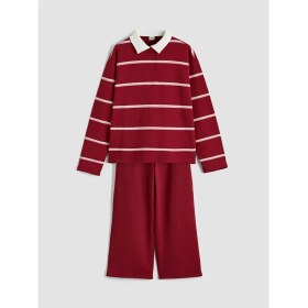 Resim LC Waikiki Lcw Kids Bordo Polo Yaka Çizgili Kız Çocuk Sweatshirt ve Eşofman Altı 