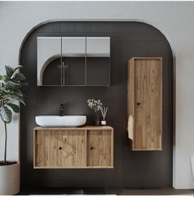 Resim Oval Lavabolu Mdf 90 Cm Çekmeceli Banyo Dolap + Aynalı Dlp Atl Atlantik Çam 