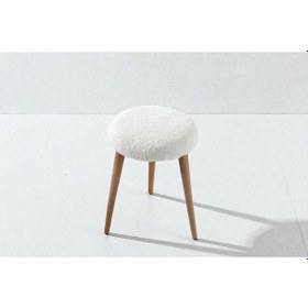 Resim Modern Ahşap Ayaklı Teddy Kumaş Tabure Makyaj Masası & Ayak Dinlendirme Elegant Krem krem 