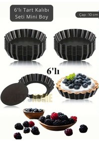 Resim 6 Lı Set Mini Boy Tart Kalıbı Çıkartılabilir Tabanlı Turta Kalıbı Karbon Çelik Kek Kalıbı 10 Cm Siyah 