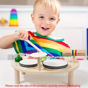 Resim Çapraz Sınır Davul Seti Ahşap Xilofon Müzik Oyuncak Kiti Vurmalı Çalgı Müzik Masası Eğitici Bulmaca Oyuncak 